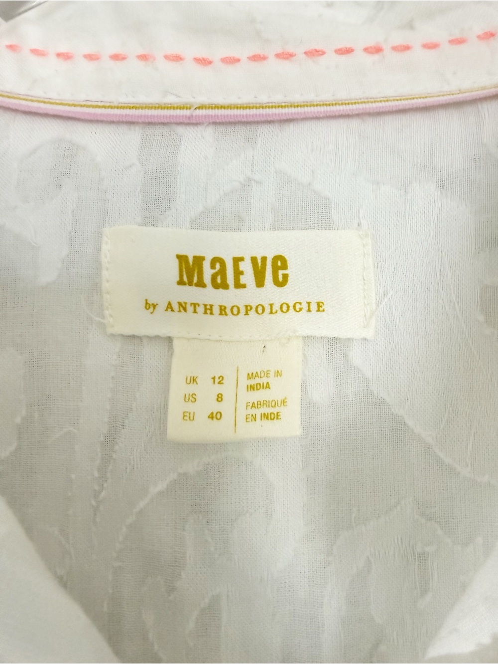 Anthropologie Maeve Classic Slim White Buttondown Shirt with Floral Jacquard - Picture 5 of 9